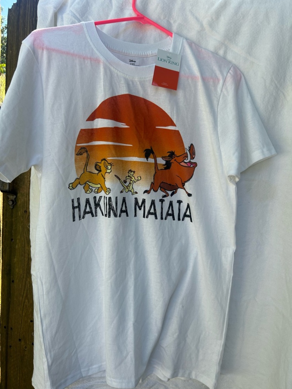 Disney White Hakuna Matata Lion King Tee with Sunset Graphic